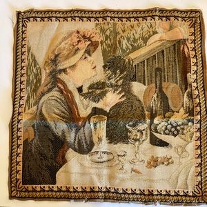 Vintage Tapestry with a woman, wine, and her dog made in Japan